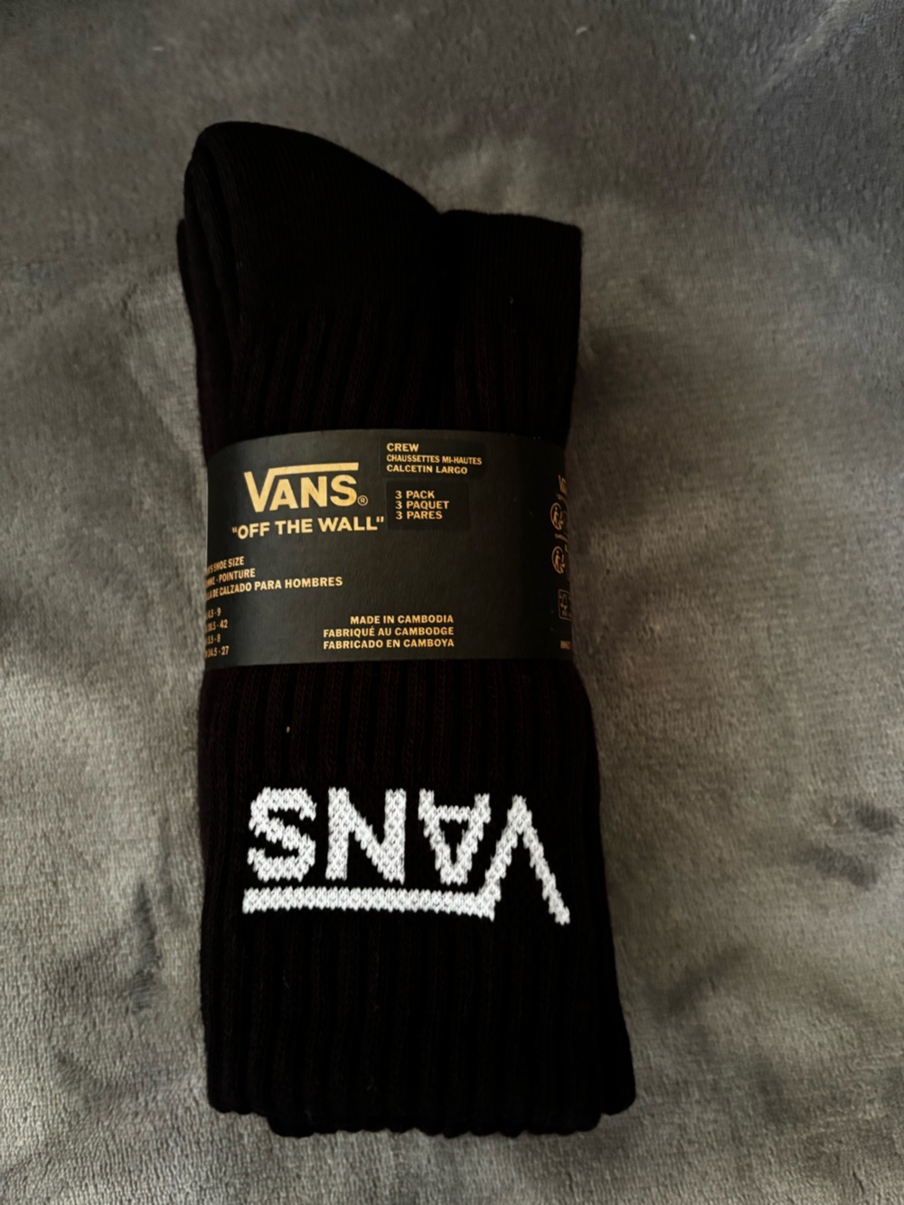 Vans 3 pack Black Crew Socks with White Logo